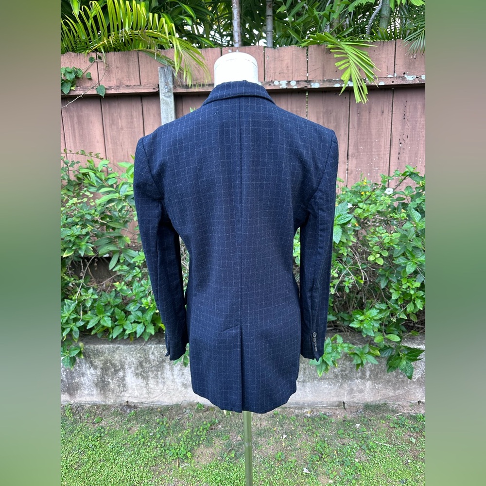 Vintage Lauren Ralph Lauren 100% Wool Checkered Blazer Navy Size 6 - Picture 7 of 11
